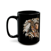 Aztec Jaguar Warrior Woman Watercolor Black Mug