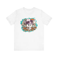 Aztec Floral Cow Skull on Turquoise Pattern Unisex T-Shirt
