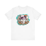 Aztec Floral Cow Skull on Turquoise Pattern Unisex T-Shirt