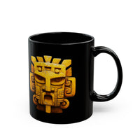 Golden Warrior Mask Andean Glyph Style Black Mug