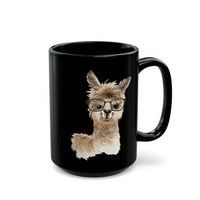 Cute Alpaca With Glasses Watercolor Illustration Black Mug