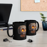 Glow-Eyed Tribal Stone Skull Black Mug