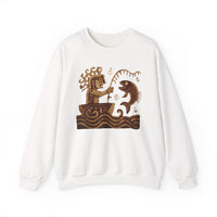Pre-Hispanic Fisherman with Symbolic Fish Glyph Style Unisex Sweatshirt
