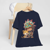 Chibi Aztec Warrior and Jaguar Cub Cartoon Unisex T-Shirt