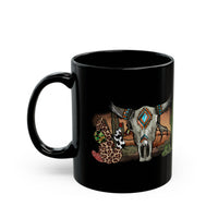 Sunset Desert Scene with Aztec Tribal Skull Black Mug
