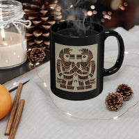 Twin Tribal Harmony Glyph Symmetrical Design Black Mug