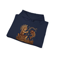 Pre-Hispanic Fisherman with Symbolic Fish Glyph Style Unisex Hoodie