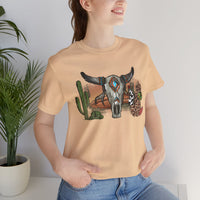 Sunset Desert Scene with Aztec Tribal Skull Unisex T-Shirt