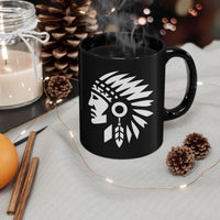 Tribal Warrior Headdress Emblem Illustration Black Mug