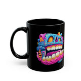 Chunky Neon Mayan Skull Graffiti Style Black Mug