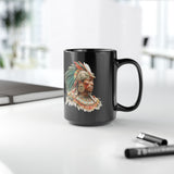 Maya Elder Warrior Watercolor Portrait Black Mug