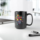 Cyber Aztec Skull Cartoon Style Black Mug