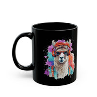 Hippie Llama in Sunglasses Watercolor Style Black Mug