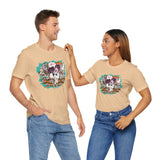 Aztec Floral Cow Skull on Turquoise Pattern Unisex T-Shirt