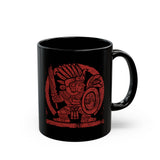 Pre-Hispanic Warrior Symbol Red Glyph Black Mug