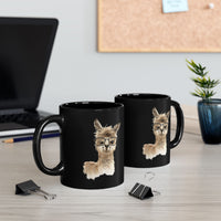 Cute Alpaca With Glasses Watercolor Illustration Black Mug