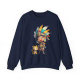 Aztec Chibi Girl with Jaguar Cub Warrior Culture Unisex Sweatshirt