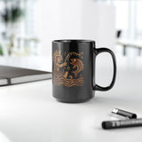 Pre-Hispanic Fisherman with Symbolic Fish Glyph Style Black Mug