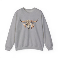 Boho Aztec Feathered Bull Skull Illustration Unisex Sweatshirt