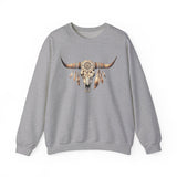 Boho Aztec Feathered Bull Skull Illustration Unisex Sweatshirt