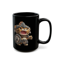 Chibi Mayan Jaguar Warrior Cartoon Style Black Mug