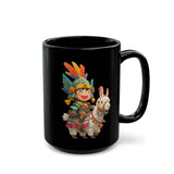 Chibi Inca Warrior Riding Llama Cartoon Black Mug