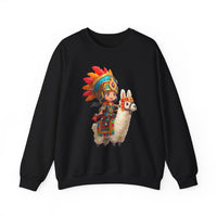 Colorful Chibi Inca Rider and Fluffy Llama Unisex Sweatshirt