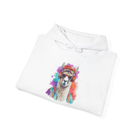 Hippie Llama in Sunglasses Watercolor Style Unisex Hoodie