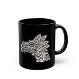 Quetzalcóatl Serpent Head Illustration Black Mug