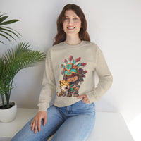 Chibi Aztec Warrior and Jaguar Cub Cartoon Unisex Sweatshirt