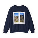Funny Llama at the Window with Machu Picchu View Unisex Sweatshirt