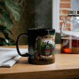 Leopard Aztec Pumpkin & Cactus Vibes Illustration Black Mug