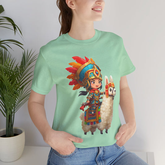 Colorful Chibi Inca Rider and Fluffy Llama Unisex T-Shirt