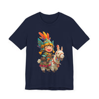 Chibi Inca Warrior Riding Llama Cartoon Unisex T-Shirt