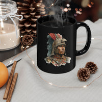 Inca Warrior Watercolor Art and Tribal Pattern Black Mug
