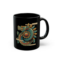 Feathered Serpent Sun Spiral Black Mug