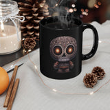 Tribal Glow Chibi Aztec Skull Black Mug