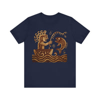 Pre-Hispanic Fisherman with Symbolic Fish Glyph Style Unisex T-Shirt