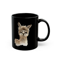 Cute Alpaca With Glasses Watercolor Illustration Black Mug