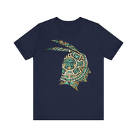 A Turquoise and Gold Mayan Warrior Face Unisex T-Shirt