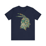A Turquoise and Gold Mayan Warrior Face Unisex T-Shirt