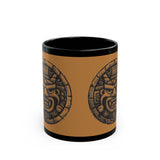 Mayan Jaguar Deity Woodcut Style Black Mug
