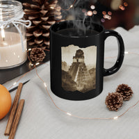 Vintage Tikal Jungle Temple Sepia Print Black Mug