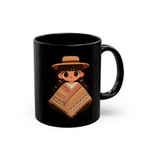 Cartoon Girl in Traditional Poncho Peru Black Mug