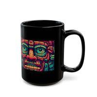 Neon Aztec Mask God Illustration Black Mug
