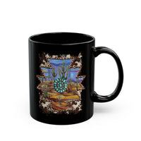 Aztec Turquoise Cactus Desert Landscape Black Mug