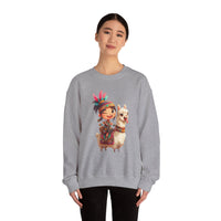 Playful Inca Girl and Llama Cartoon Unisex Sweatshirt