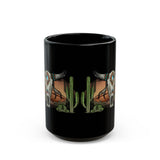 Sunset Desert Scene with Aztec Tribal Skull Black Mug