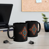 Boho Aztec Geometric Totem Pattern Illustration Black Mug