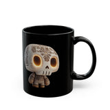 Glow-Eyed Aztec Skull Chibi Black Mug